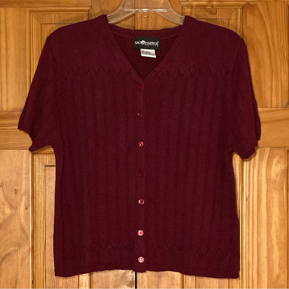 NWOT Sag Harbor Petite Vintage 90s Sweater Silk Blend Short Sleeve Red Size LP